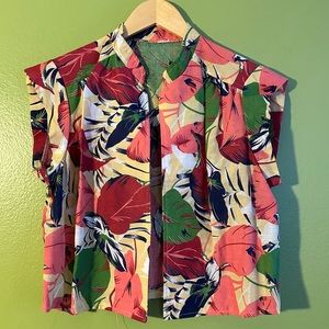 VTG Floral Pleated Summertime Crop Vest Sz Lg